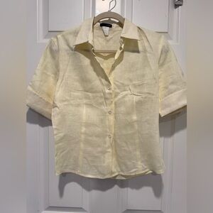New yellow J. Crew blouse size 8 100% linen button front and cuffed blouse